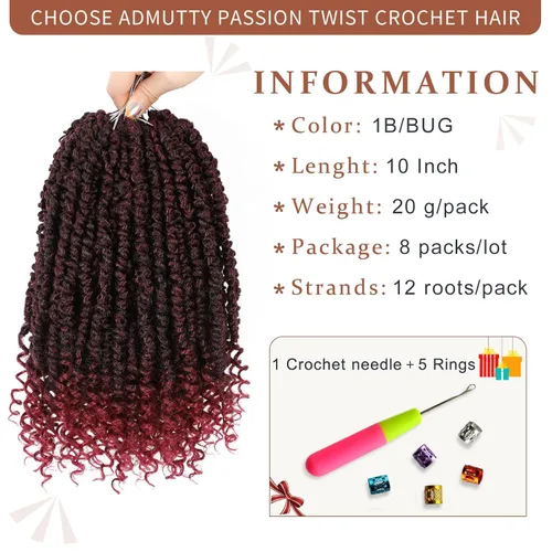 Miniatura 3 de Cabello de ganchillo Passion Twist, cabello Passion Twist pretrenzado, cabello Passion Twist de 10 pulgadas, trenzas de ganchillo cortas Passion