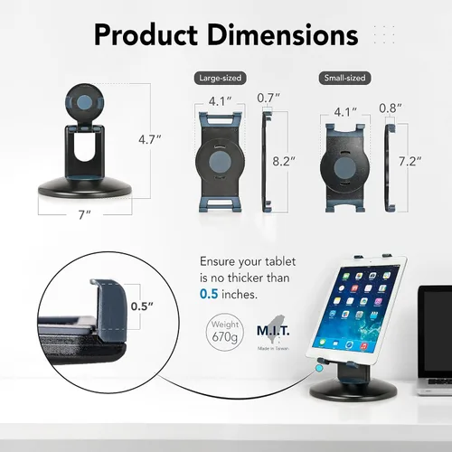 Miniatura 4 de EHO Soporte para iPad, soporte giratorio de 360°, quiosco de venta al por menor, adaptador universal de 6 a 13 pulgadas (pantalla) para iPad, Blanco