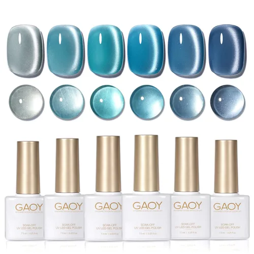 Miniatura 15 de GAOY Juego de esmaltes de uñas de gel con purpurina de ojo de gato con imán y galaxia colorida para ojos de gato holográficos, manicura de gel