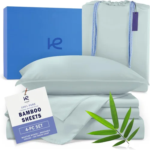 Miniatura 21 de Kickoff Sábanas de bambú de viscosa tamaño King, 4 piezas, 100% viscosa de bambú orgánico, juego de sábanas refrescantes tamaño King, ropa de cama