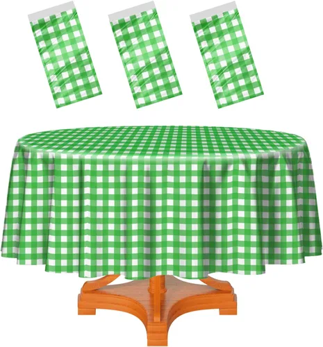 Miniatura 65 de HEIPINIUYE - Paquete de 2 manteles redondos de 84 pulgadas de plástico beige, manteles de mesa impermeables desechables para redondas, ideales