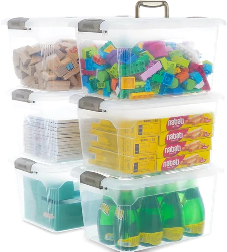 Miniatura 11 de Citylife - Paquete de 4 cubos de almacenamiento de 5.3 cuartos de galón con tapas, contenedores de plástico transparente con mango gris