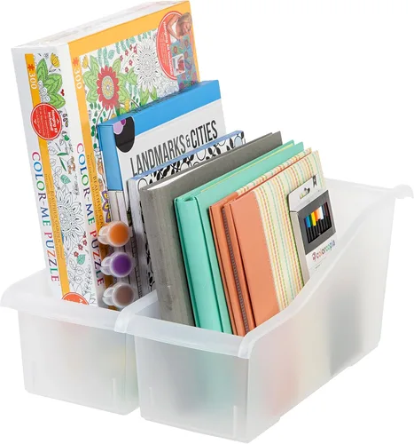 Miniatura 7 de IRIS Contenedor de plástico para libros de Estados Unidos, paquete de 8, caja de contenedor de conexión vertical para oficina, dormitorio, estudio