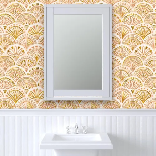 Miniatura 9 de Muestras de papel tapiz autoadhesivo – Geometría de concha de mar, círculos dorados, puntos geométricos, triángulos, neutro, papel tapiz extraíble
