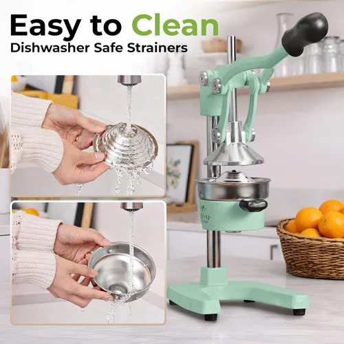 Miniatura 5 de Zulay Kitchen Exprimidor de hierro fundido, exprimidor manual resistente con coladores desmontables para una fácil limpieza, prensa de jugo