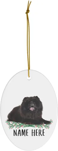 Miniatura 2 de Funny Chow Chow - Adornos para árbol de Navidad, diseño ovalado, color negro