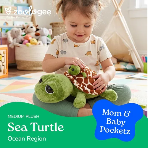 Miniatura 5 de The Petting Zoo Peluche de tortuga marina para mamá y bebé, regalos para niños, animales oceánicos Pocketz, juguete de peluche de tortuga marina