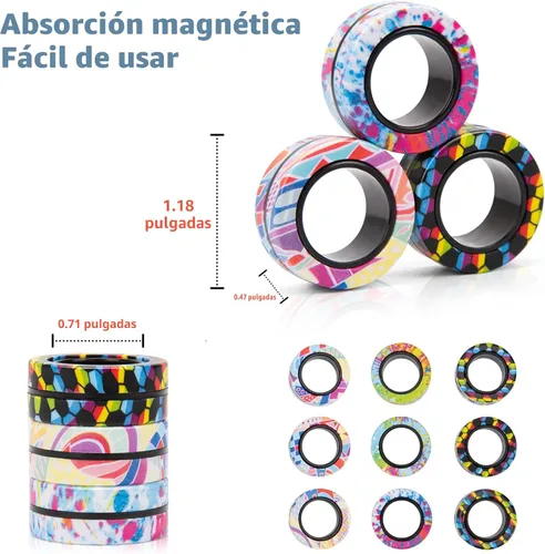 Miniatura 4 de 9 unidades de juguetes magnéticos con anillos fidget para adultos, paquete de juguetes fidget para el TDAH, juguetes antiestrés, anillos fidget
