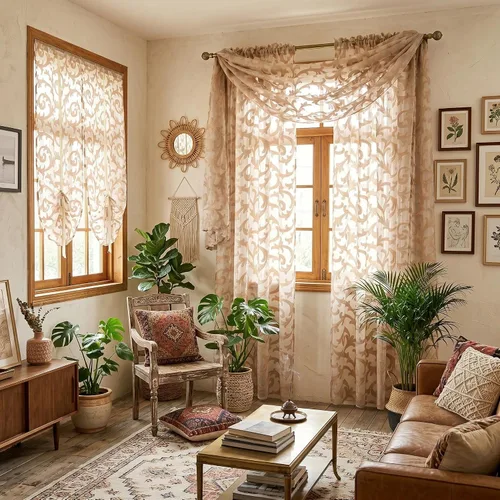 Miniatura 4 de NAPEARL Cenefa de cortina para ventana color beige, estilo europeo, de jacquard, decorativa, para arco de boda, cortina de cama transparente