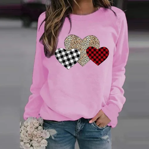 Miniatura 55 de Sudadera de manga larga con estampado de leopardo y corazón para mujer, para el día de San Valentín, sin botones, para niñas, regalos