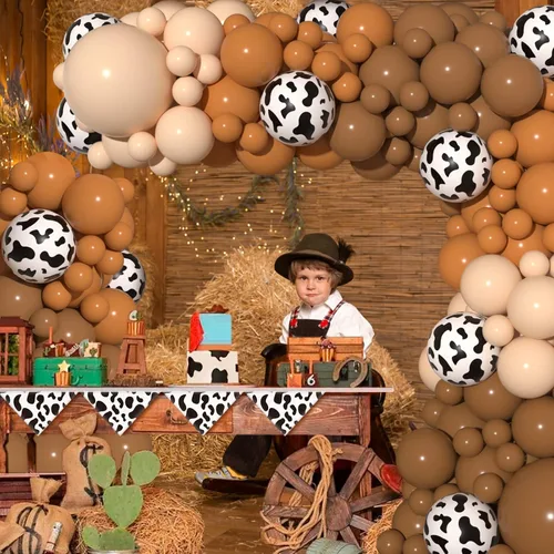 Miniatura 4 de JOGAMS Kit de guirnalda de arco de globos de vaca con 163 globos con estampado de vaca marrón desnudo para granja, vaquera occidental, temática