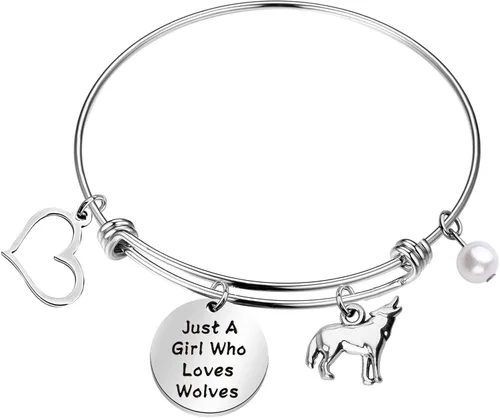 FAADBUK Pulsera divertida de lobo para amantes de los animales, regalo de Just A Girl Who Loves Wolves Jewelry Bracelet Wolf Lover Gift Wolf