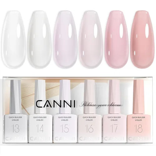 Miniatura 13 de CANNI Juego de esmaltes de uñas en gel sin hema de 9ml - Kit de manicura de gel para uñas rosa claro de 6 piezas, esmalte LED de remojo fácil