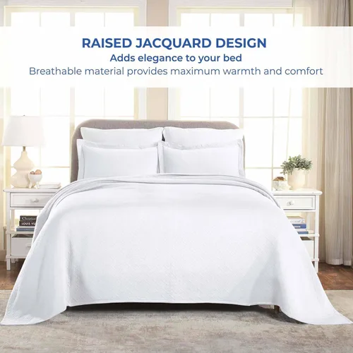 Miniatura 8 de Superior colcha con tejido en cesta 100% algodón con fundas de almohada, ropa de cama de algodón matelasse jacquard de primera calidad para todas