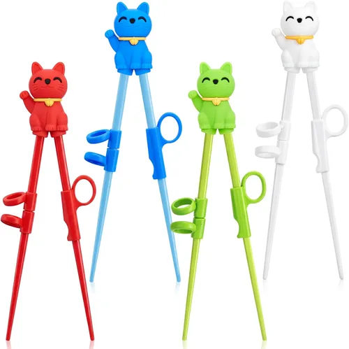 Miniatura 9 de Nuanchu 4 pares de palillos de entrenamiento de animales para niños y adultos principiantes, linda vajilla reutilizable para animales