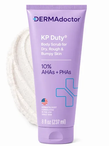 DERMAdoctor KP Duty Exfoliante corporal formulado por dermatólogos para queratosis pilaris y piel seca, áspera y con baches con 10% de AHA + PHA, 8