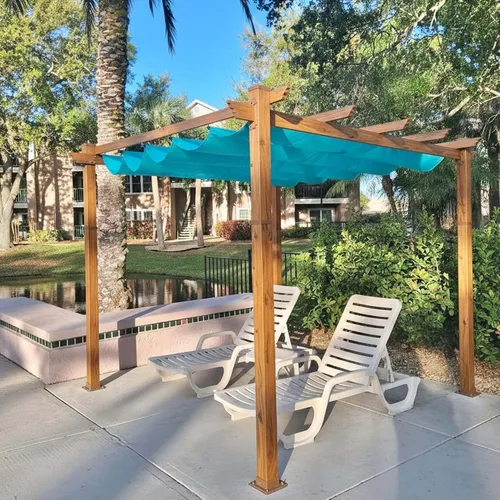 Miniatura 21 de PURPLE LEAF Pérgola retráctil para exteriores de 10 x 10 pies con toldo, refugio de metal para patio, jardín, pabellón, marco de grano de madera