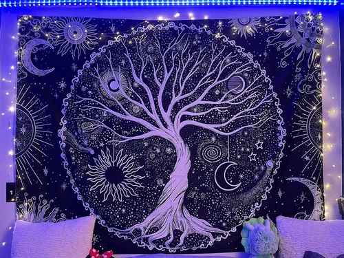 Miniatura 4 de Spenlife Tapiz del Árbol de la Vida en Blanco y Negro para Dormitorio, Tapices Espirituales Estéticos, Tapices de Árbol Estéticos, Tapiz Estético