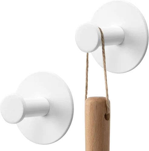 Paquete de 2 ganchos de pared adhesivos blancos de acero inoxidable sin daños, ganchos impermeables para sombreros, para baño, cocina