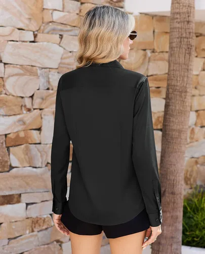 Miniatura 2 de siliteelon Camisas de vestir con botones para mujer, camisas de vestir de manga larga, algodón de corte clásico
