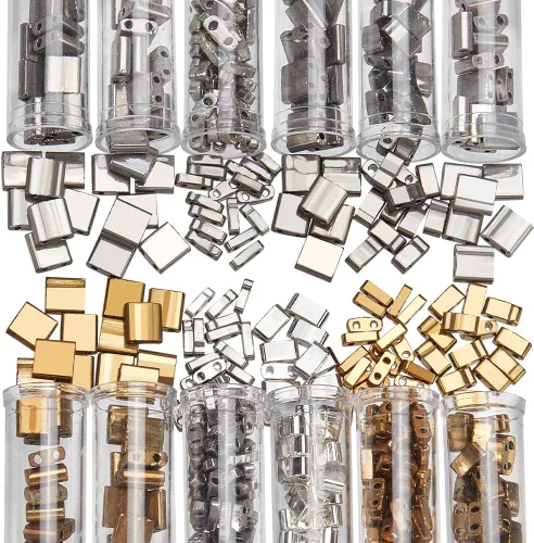 Miniatura 12 de NBEADS 455 cuentas de 2 tamaños de 2 agujeros, cuentas de semillas de vidrio rectangulares de 7 colores para hacer joyas, kit de bricolaje