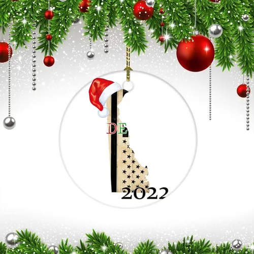 Miniatura 3 de Adorno de cerámica de Navidad Delaware, adornos personalizados para árbol de Navidad, Delaware, bandera estatal estadounidense recortada, adorno