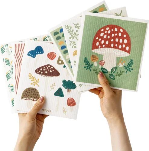 Miniatura 41 de RECYCO Paños suecos para cocina Paquete de 5 trapos geométricos lavables Toallas de papel de limpieza reutilizables de celulosa Paño