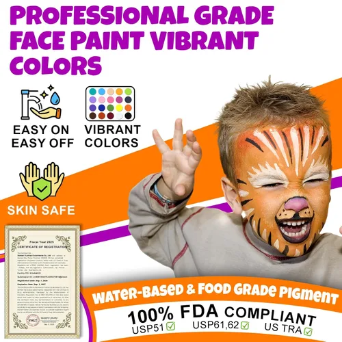 Miniatura 2 de Kit de pintura facial de 54 colores para niños, kit de maquillaje de pintura facial no tóxica con plantilla, libro guía, kit de maquillaje