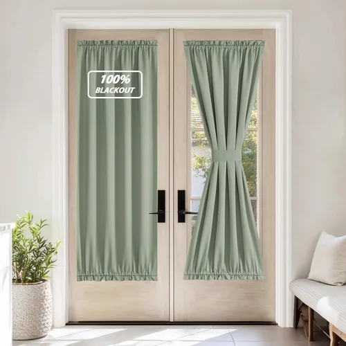 Miniatura 358 de NICETOWN Cortinas opacas unicolor con aislamiento térmico para puerta francesa, granja, oscurecimiento de habitación, puertas y ventanas de Marrón