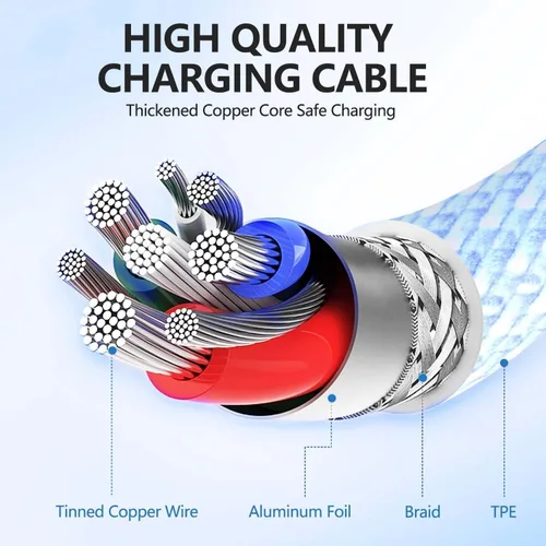 Miniatura 7 de Cable Carplay de coche para iPhone 17, cable de carga rápida, paquete de 3 unidades de 6 pies 60 W, USB A a USB C, multicolor, cable trenzado