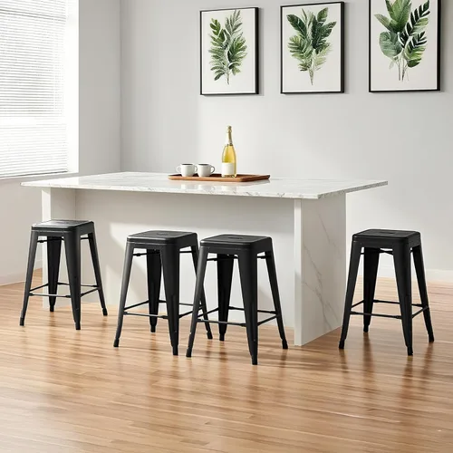 Miniatura 2 de Sweetcrispy Juego de 4 taburetes de bar de metal, apilables de 24 pulgadas, sillas de metal Trattoria clásicas para restaurante, sillas de bar sin