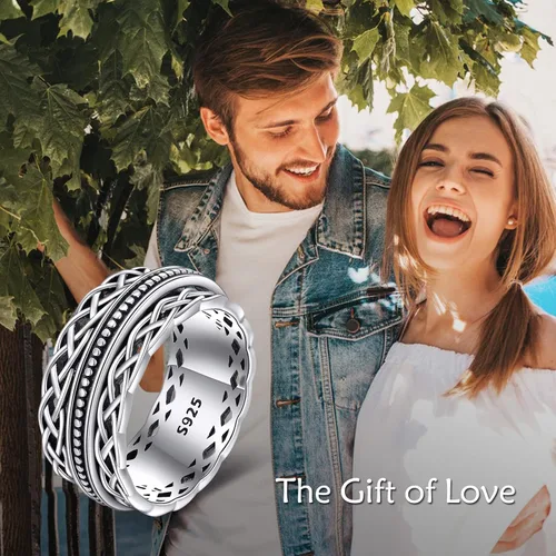 Miniatura 29 de YAFEINI Anillo giratorio de plata de ley para mujer, nudo celta, girasol, margarita, corazón, árbol de la vida, joyería de regalo para mujeres