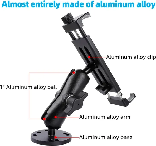 Miniatura 3 de Soporte para tablet de automóvil de aluminio con base de taladro resistente, compatible con iPad Pro Mini de 4.7 a 15 pulgadas, tabletas Samsung