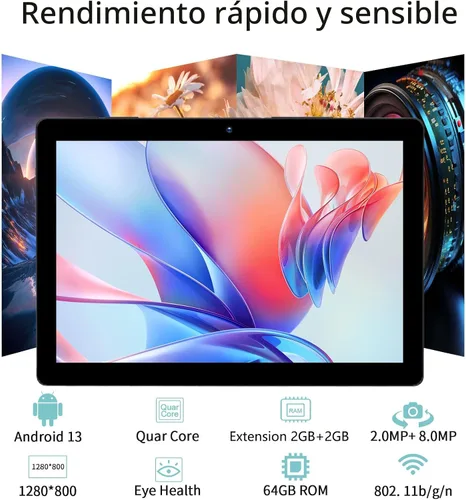 Miniatura 2 de PRITOM Tablet 10 pulgadas, 64GB, Tablet Android 13, pantalla HD IPS, cámara dual, WiFi, Bluetooth, tabletas con batería de 6000mAh, certificado