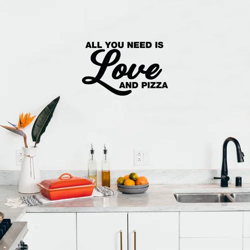 Miniatura 2 de Calcomanía de vinilo para pared, All You Need is Love and Pizza, 14 x 23 pulgadas, divertida inspiradora para amantes de la pizza, decoración