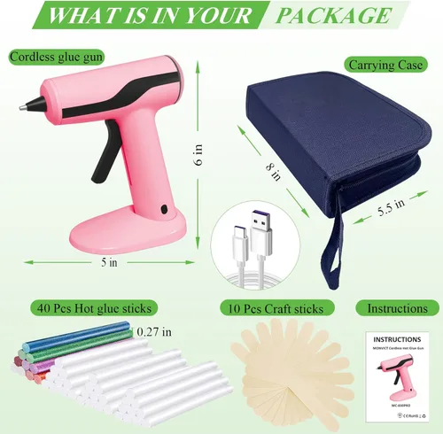 Miniatura 7 de Kit de pistola de pegamento caliente inalámbrica MONVICT, pistola de pegamento rosa mini recargable USB-C con 40 piezas de barras de pegamento