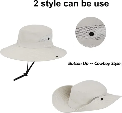 Miniatura 11 de Sombrero de sol de verano para mujer, cola de caballo – Protección UV de malla de ala ancha plegable con agujero para cola de caballo