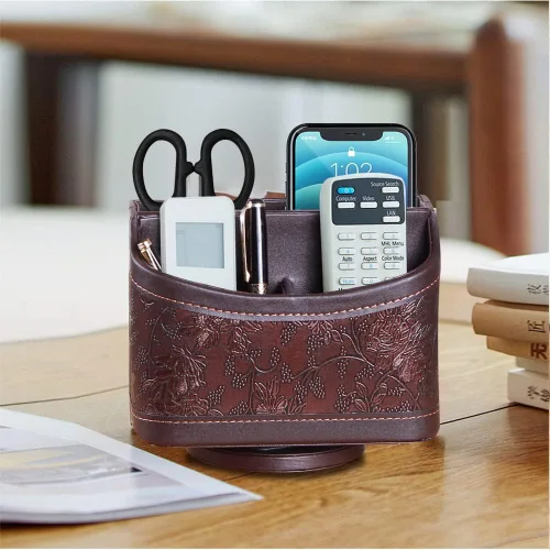 Miniatura 6 de Organizador para control remoto giratorio de 360°, organizador de control remoto de TV de piel sintética con cesta de almacenamiento de 5