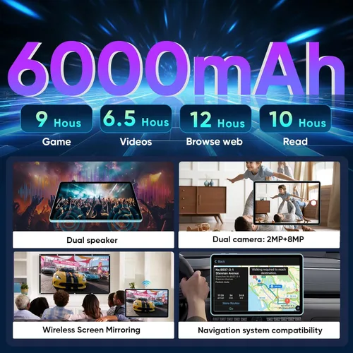Miniatura 5 de JIKOCXN Tableta Android 15 de 10.1 pulgadas, 128 GB de almacenamiento 1TB Expand, procesadores Octa-Core, 6000mAh, Widevine L1, GPS, cámara dual