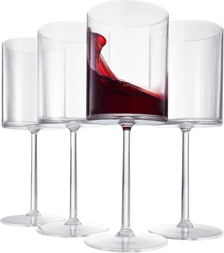Copas de vino acrílicas de Tritan cuadradas irrompibles, estilo europeo, juego de 4, 100 % estadounidenses, 18 onzas, aptas para lavavajillas, color