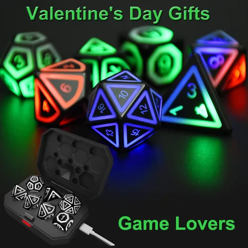 Miniatura 5 de Juego de dados DND recargables, dados iluminados, 7 dados LED balanceados brillantes, dados electrónicos, dados D & D, juego de dados poliédricos