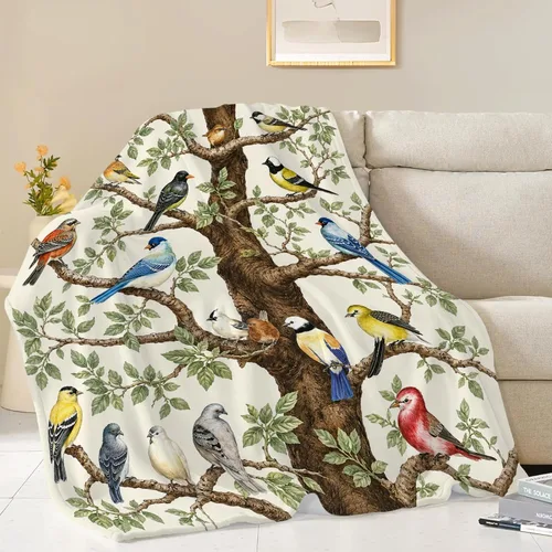 Miniatura 7 de Bird Blanket, Colorful Songbird Throw Blanket, Nature Botanical Birds Gifts Blankets Stuff Fleece Flannel Plush Bedding for Bird Lover Women Men