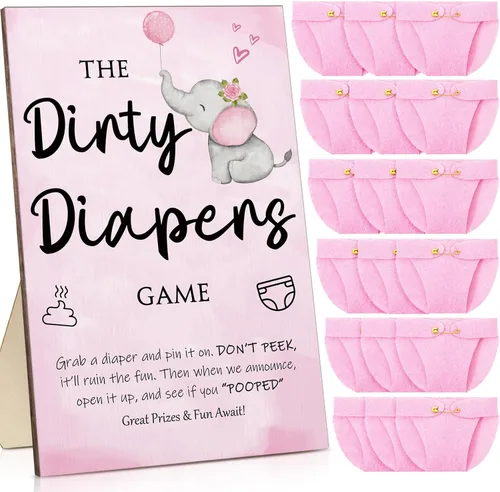 Miniatura 19 de Roowest 51 Piezas Juegos de Pañales Sucios para Baby Shower Letrero Divertido de Madera con 50 Piezas Mini Pañales de Fieltro Lindo para Fiesta