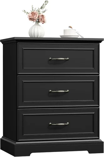 Miniatura 8 de Thacuok Cómoda de 3 cajones para dormitorio, cómoda de madera de 24 pulgadas de ancho, cómoda rústica de granja con cajones grandes y asas de metal