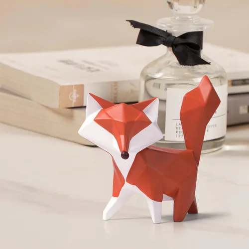 Miniatura 2 de HAUCOZE Figura de estatua de zorro moderna escultura de animal para decoración del hogar, arte geométrico, regalo para estante, escritorio, sala