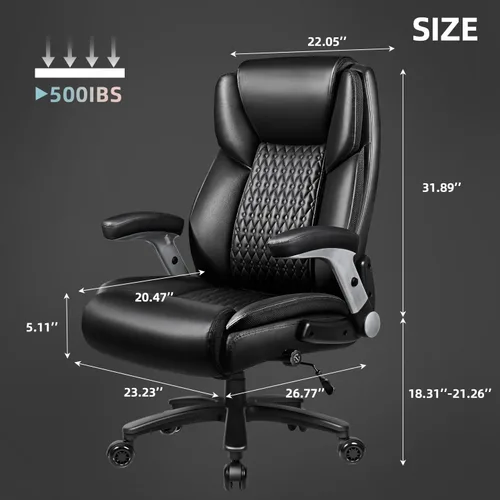 Miniatura 3 de VITESSE Silla de oficina grande y alta de 600 libras con reposabrazos abatible, grande y resistente con soporte lumbar ergonómico, silla de oficina