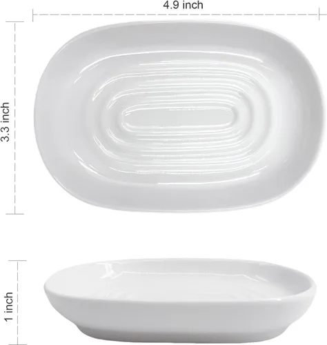 Miniatura 3 de Jabonera, Jabonera de Cerámica con Patrón de Mármol para Ducha, Bandeja Ahorradora de Jabón para Baño, Fregadero de Cocina y Tocador, Soporte Negro