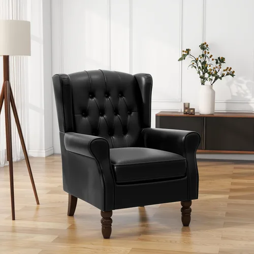 Miniatura 47 de Silla de Acento de Respaldo Alto, Sillón Tapizado en Tela para Sala de Estar, Sillón Wingback con Estampado Floral con Patas de Madera Maciza, Sofá