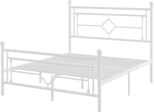Miniatura 8 de Allewie Base de cama de plataforma de metal tamaño Queen con cabecero y pie de cama vintage victorianos/base de colchón/almacenamiento debajo