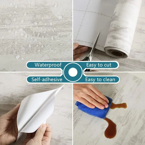 Miniatura 8 de VEELIKE 15.7" x 118" Papel pintado de concreto beige despegar y pegar, papel de contacto de concreto para encimeras impermeable, papel pintado